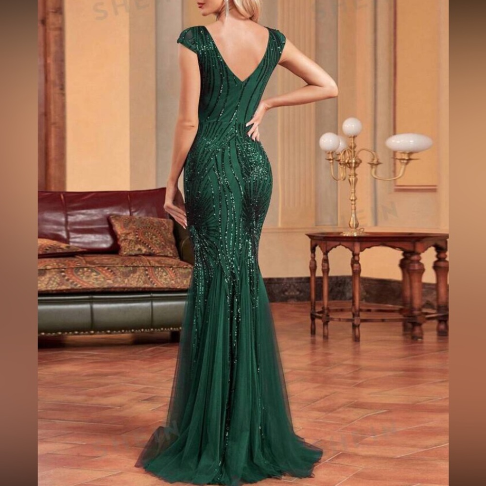 Luxe mermaid hem mesh sequins party formal dress - Picture 2 of 10